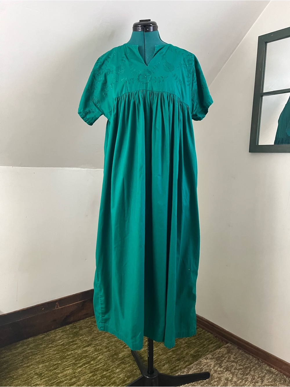 Vintage 100% Cotton Teal Caftan/Shift Dress